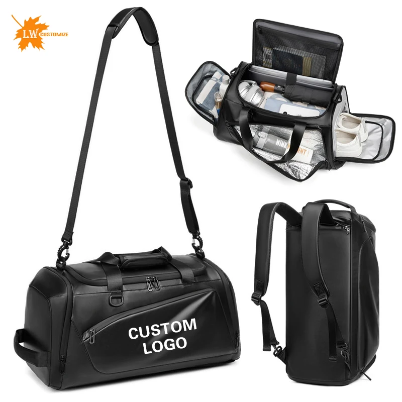 

Luxury travel bag with logo large capacity crossbody luggage bag dry wet separation fitness backpack printed name