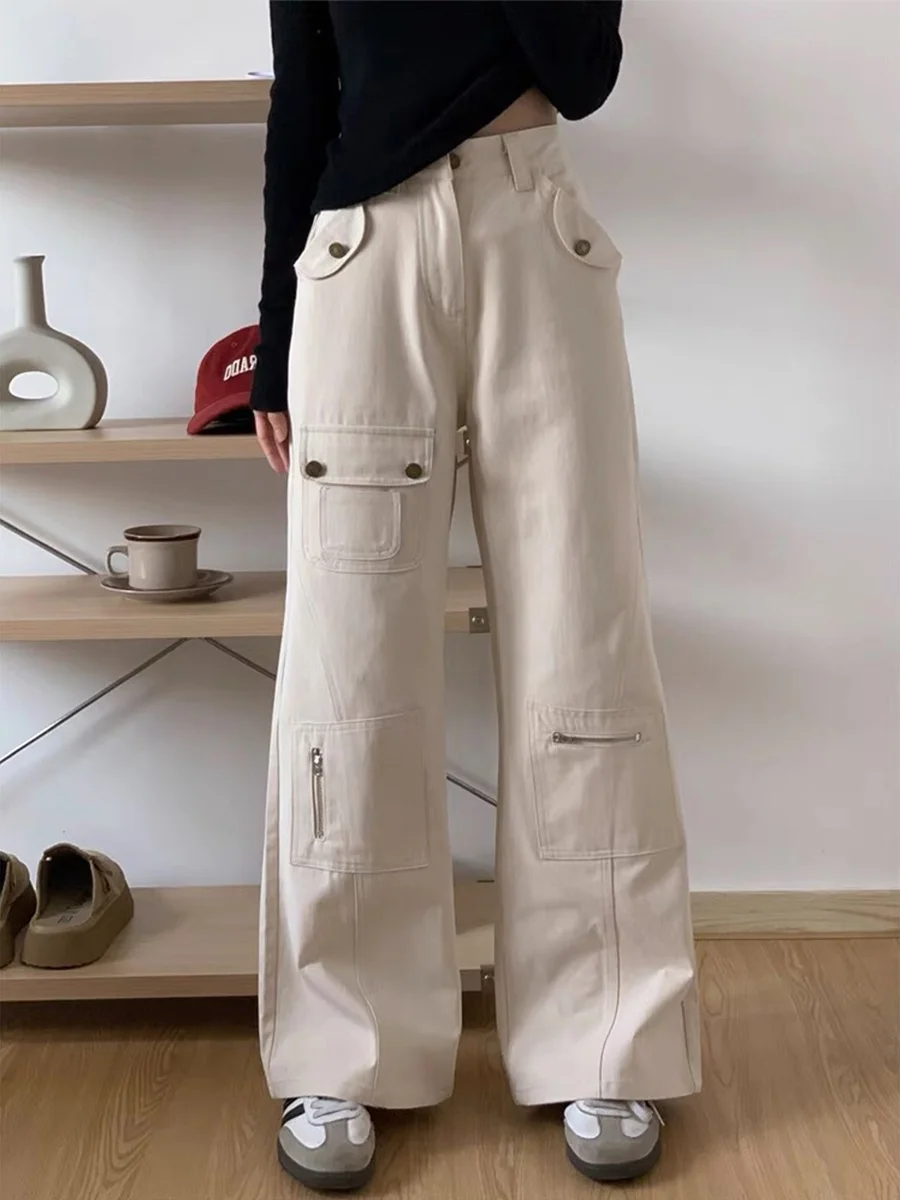 

Джинсы женские с высокой талией, широкие, прямые, расклешенные, свободного кроя, для работы, весна-осень, в американском стиле