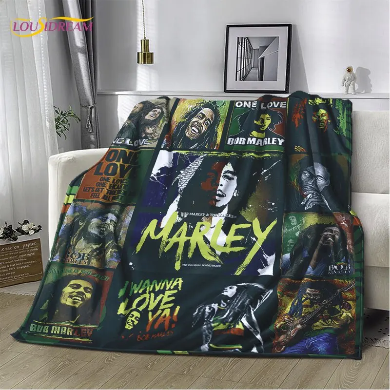 Bob Marley 레게 음악 Jamaican 메이플 리프 플러시 담요, 플란넬 담요, 거실 침실 침대 소파 피크닉을 위한 담요