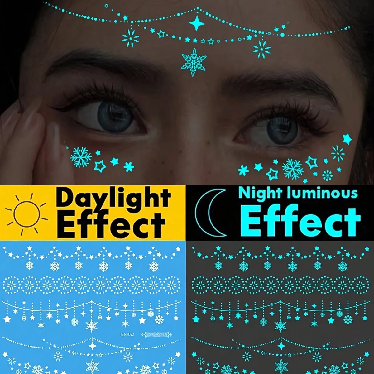 1pc Glow-In-The-Dark & White Ink Luminous Original Body Art Temporary Tattoo Sticker, Sparkling Star Eye Design