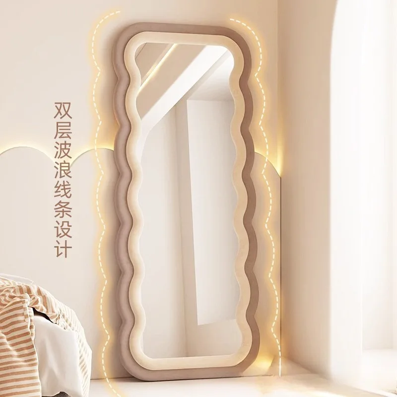Full-length mirror Internet celebrity floor-to-ceiling mirror Home dressing  Tempered glass flannel fashion fitting