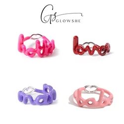 Glowshe New Trend Copper Dripping Oil Lip Letter Ring Birthday Party Creative Jewelry 2024 Girl's Cute Accessories Wholesale