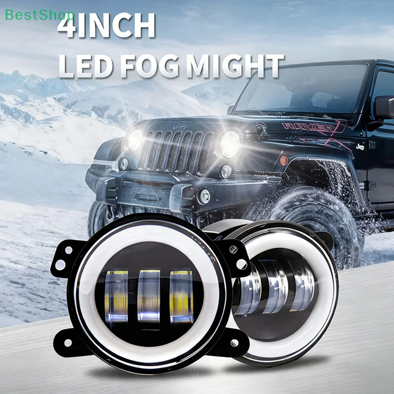 Car LED 4 Inch Front Bumper Fog Light For Off-Road With/Without White Yellow Halo Ring DRL Angel Eyes Lamp 30W Fog Lights
