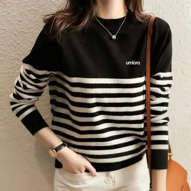 

Golf Wear Women 2025 Spring New Golf Sweater Fashion Round Neck Windproof Knit Golf Top Women Golf Clothes Korean Stripe Blouse