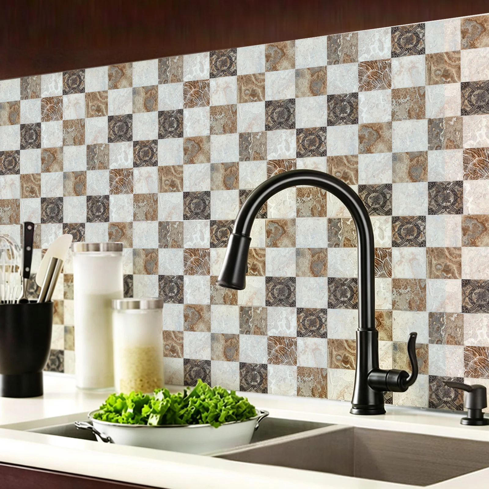 24piece set, 7.87x7.87 inch bathroom tiles, balcony tiles, kitchen tiles, PVC self-adhesive wall stickers, anti slip, moisture-proof, oil resistant stickers