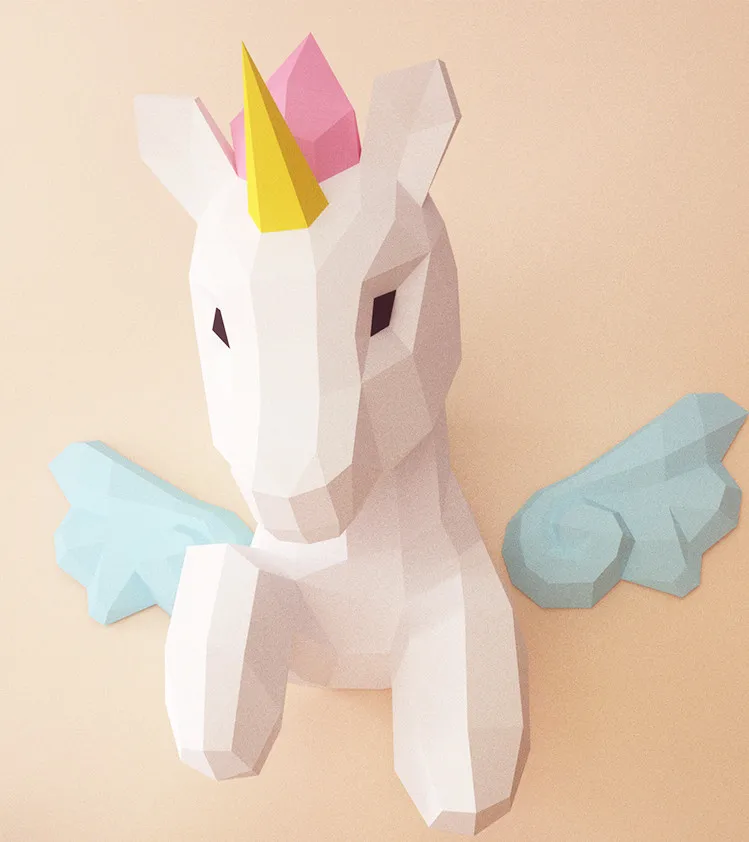 Models Origami 3d Paper Papercraft Unicorn Children's Bedroom Wall decor Pony Decoration Christmas DIY Toys Party Home Decor