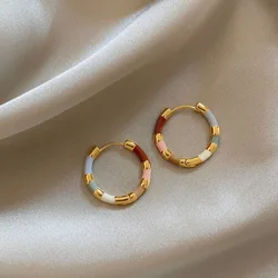Metal Round Colored Oil Drop Earrings European And American Style Personalized Fashion Stud Earrings Girls Travel Accessories