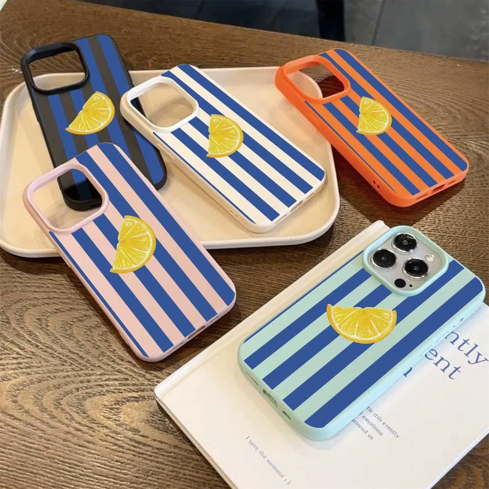 Blau-weiß gestreifte Zitronen-Handyhülle für iPhone 17 16 15 14 13 12 11 Pro Max 16 15 Plus XR Silikon Matt Weiche Stoßfeste Hülle – Detail 3