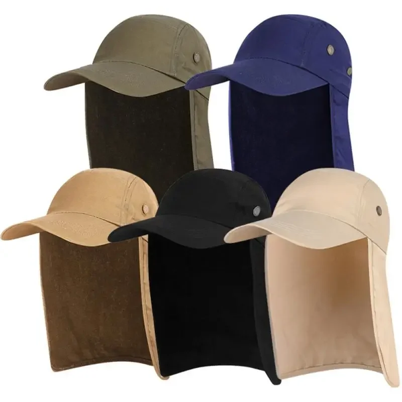 Outdoor Summer Sunscreen Fisherman Hats Women Men Breathable Fishing Caps Wide Brim Sun Hat With Neck Flap For Travel Hiking