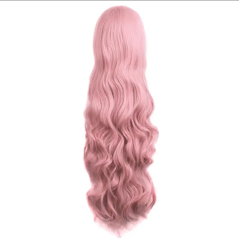 Pink Wigs with Bangs Long Wavy Pink Wigs for Women Synthetic Natural Wavy Wig Heat Resistant Colorful Wigs for Daily Party Cospl