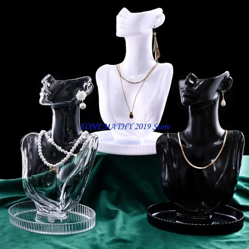 F42F حلقات قلادة مريحة حامل على شكل عارضة أزياء رف عرض لمحبي المجوهرات