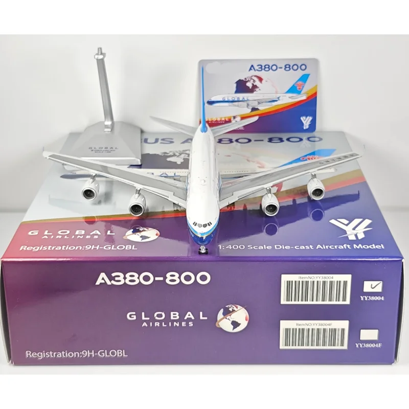 YY Wings Diecast 1/400 مقياس الخطوط الجوية العالمية الخطوط الجوية الجنوبية A380-800 9H-GLOBL سبيكة نموذج طائرة تحصيل حلية