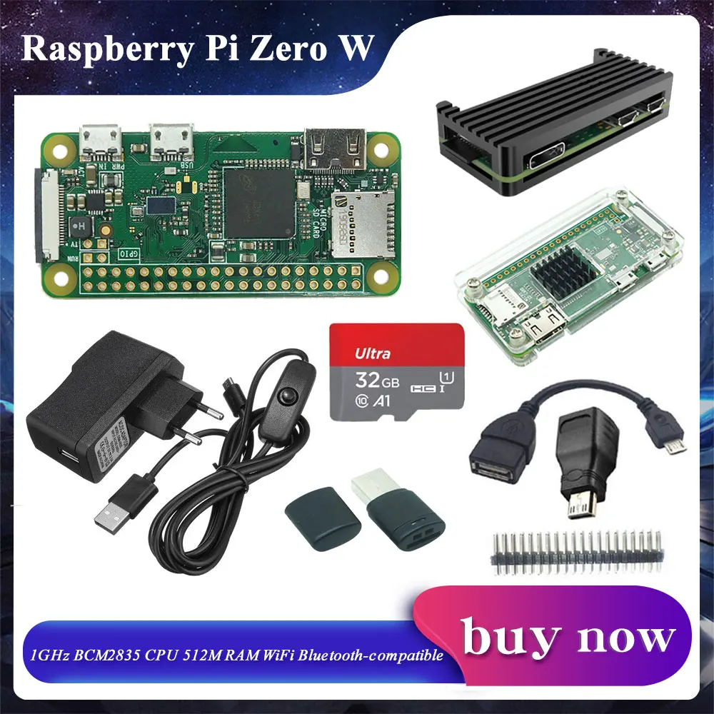 

Raspberry Pi Zero W Wireless Pi 0 with WIFI and Bluetooth 1GHz CPU 512MB RAM Linux OS 1080P HD video output