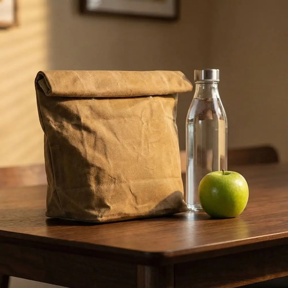 Large Capacity Waxed Canvas Lunch Bag Anti-fouling Thermal Insulation Lunch Insulated Bag Waterproof Reusable