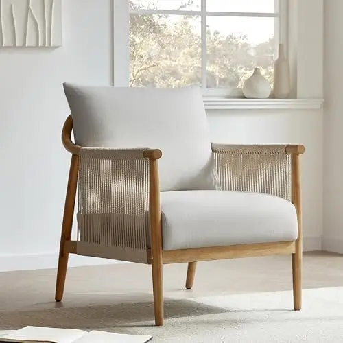 Braid Armchair, Modern Accent Chair for Living Room, Light Grey