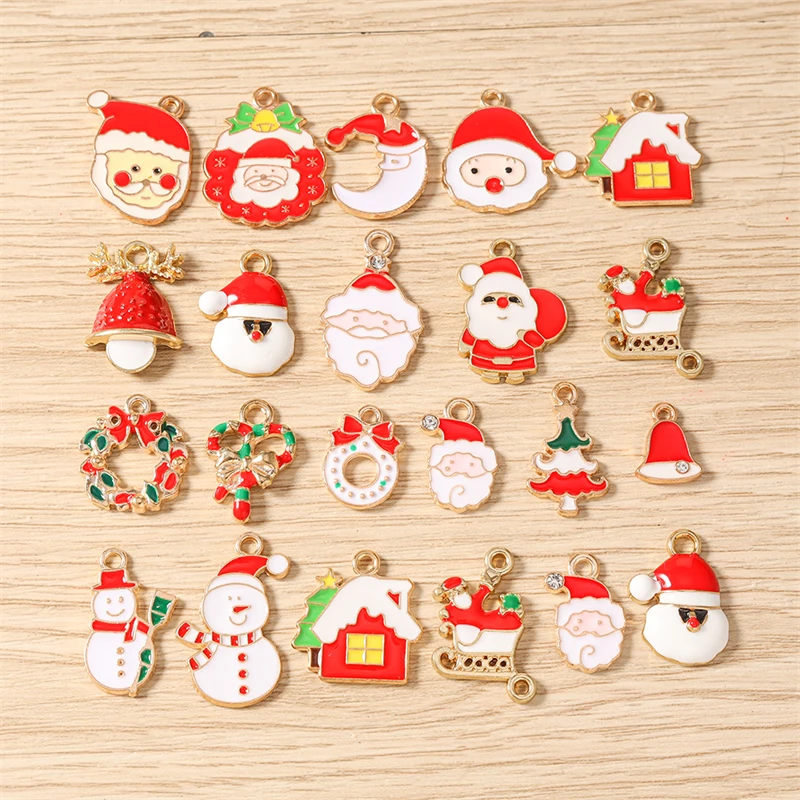 10 Stück niedliche Emaille-Weihnachtsanhänger mit Weihnachtsmann, Baum und Schneemann zum Basteln von Halsketten, Ohrringen, Armbändern, DIY-Bastelarbeiten und als Geschenk – Detail 1