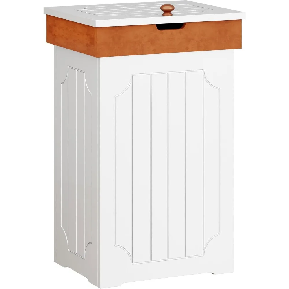 

13 Gallon Wooden Trash Can Cabinet with Lid, Dog Proof Kitchen Garbage Bin for Home Bathroom, White