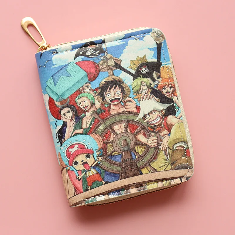 Cartera de una pieza de Anime, sombrero de paja Luffy, billetera corta de piratas para hombre, billetera multifunción con ranura para múltiples