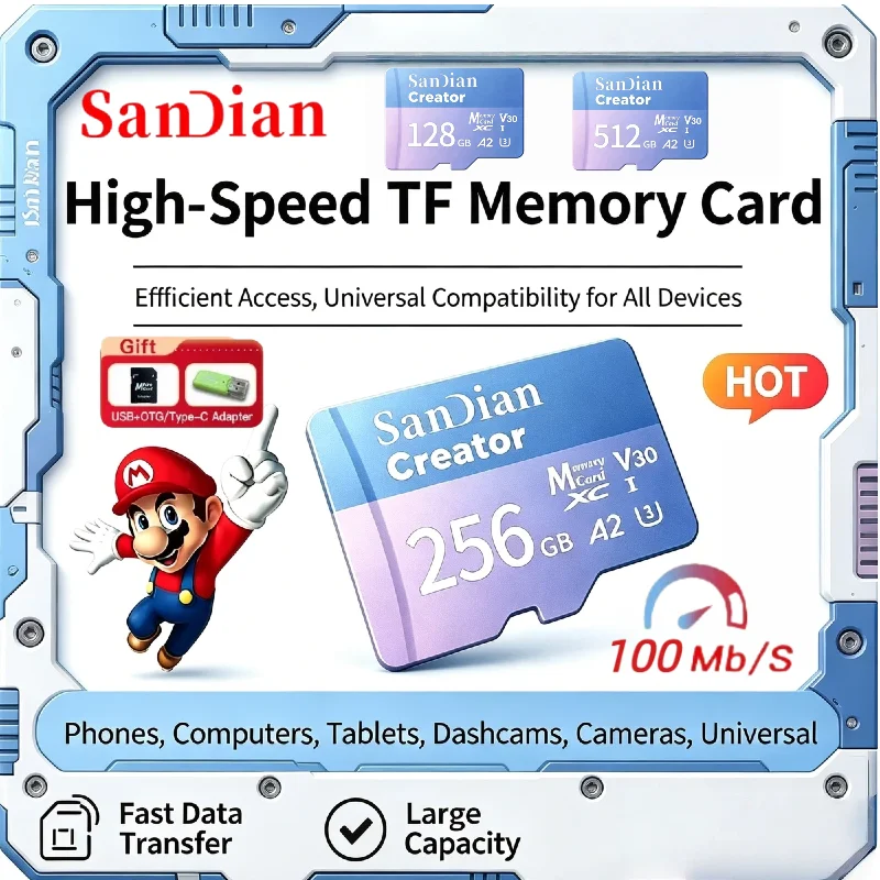 Mini SD Memory Card 128GB 256GB High Speed Micro TF Flash Card U3 Class10 SD Card for Smartphone Drone Camera Monitoring Device