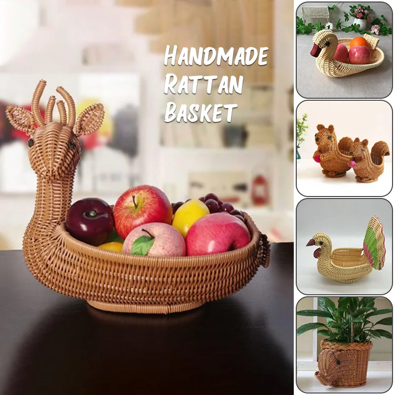 Simulated Animal Imitation Rattan Woven Storage Basket Household Storage Decoration Decoration Fruit Toy Basket Handmade Crafts