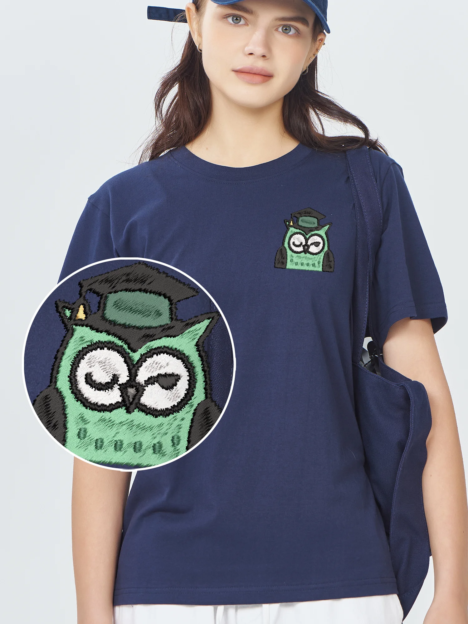 

Mens Embroidered T Shirts Owl With Graduation Hat Luxury Cotton T-Shirt Breathable Trendy Casual Embroidery Tshirt​