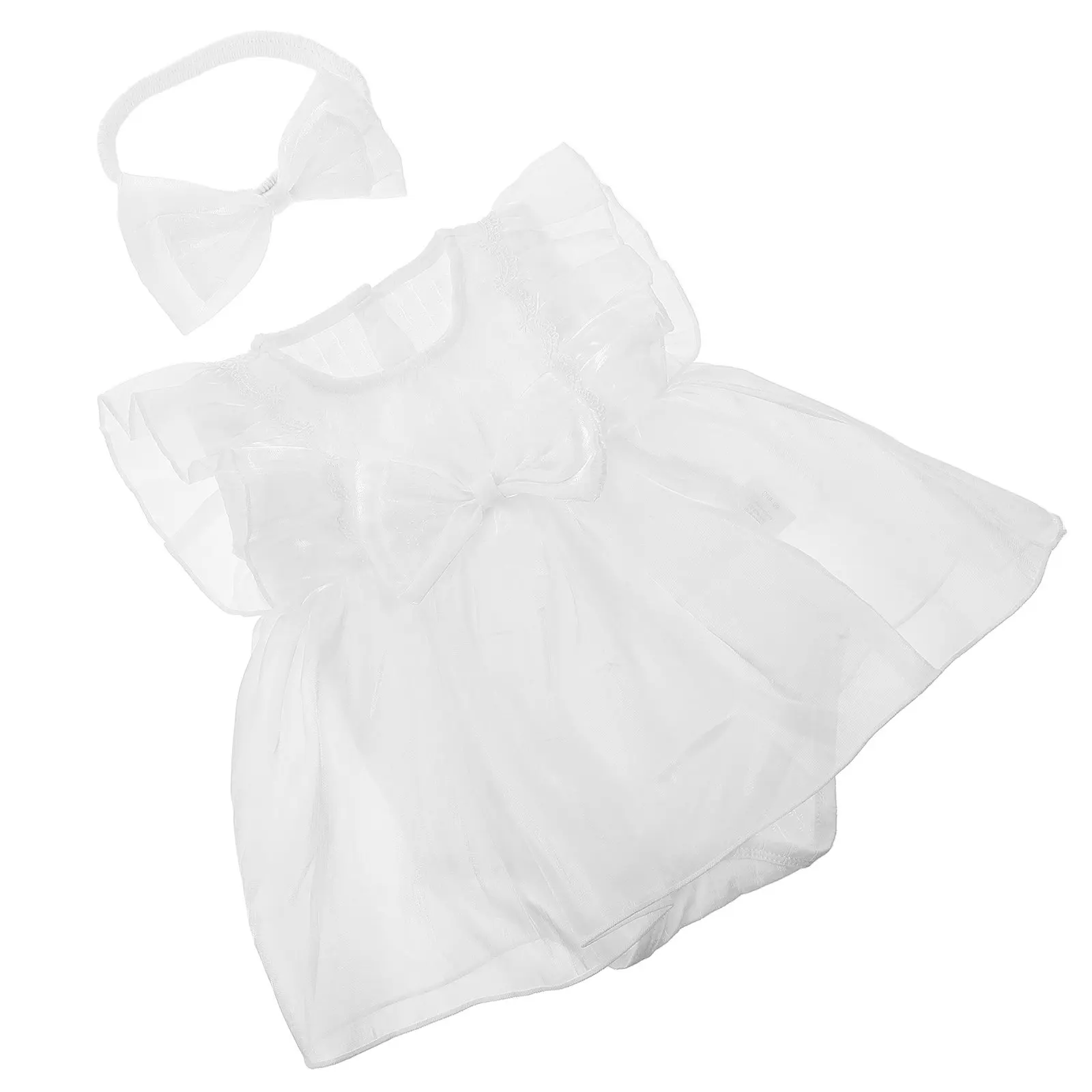 1Set Summer Baby Girl Romper Princess Dress One-Piece Outfit for Newborn 6- Toddler Headband Baby Shower Celebration