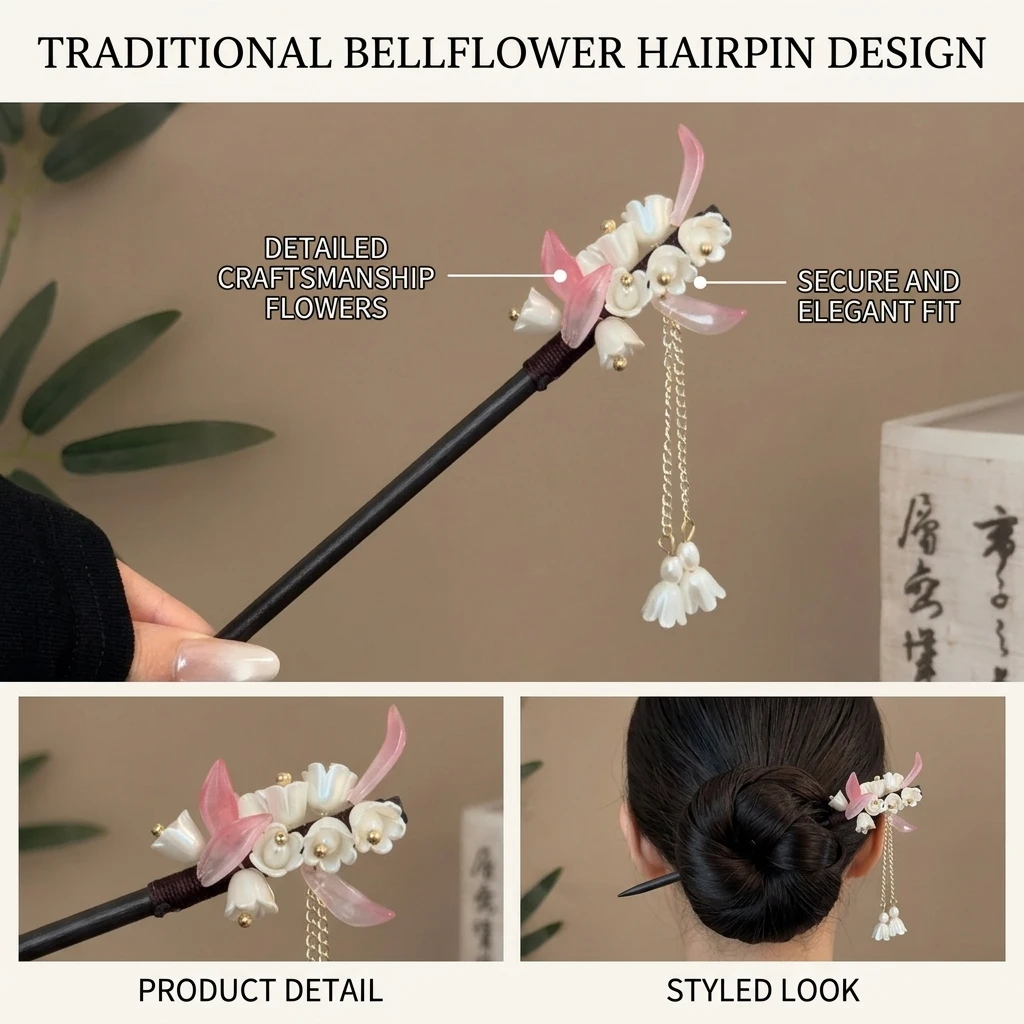 Chinese Style Traditional Hairpin Lily of Valley Tassel Hair Sticks Elegant Hair Accessory for Women Hanfu Cheongsam Wedding view 6