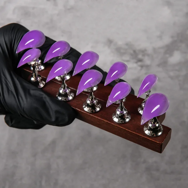 Handmade Long Stiletto Press On Nails Jelly Purple Transparent Solid Color Glossy Reusable False WeHandmade Long arable Nail Art