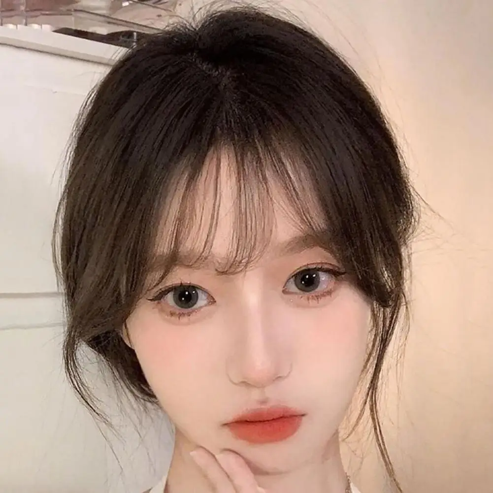 Women 3D Bangs Natural Wispy French Bangs Forehead Hair Extensions Black Brown Bangs Fringe Wig Hairpieces Women Wig