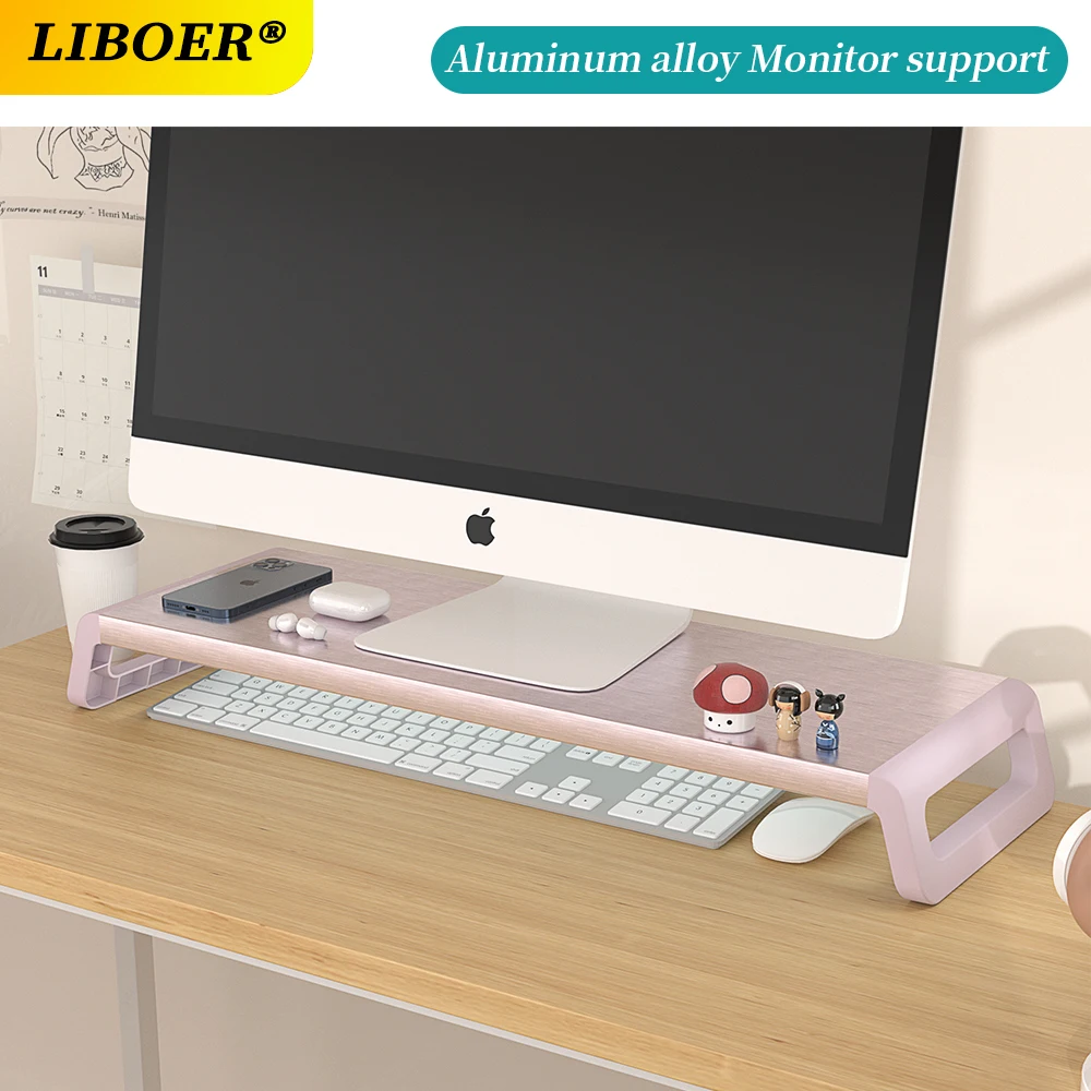 Suporte universal do riser do monitor, liga de alumínio escovado, suporte do ABS, suporte da tela do PC, suporte com organizador