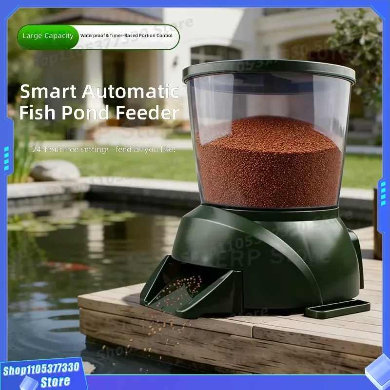 Automatic Fish Feeder 4.25L Large Capacity Battery Powered LCD Display Programmable Timer for Outdoor Pond All Season Smart