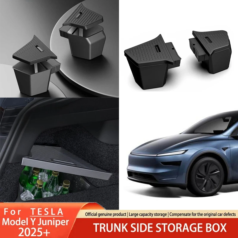 TPE Car Trunk Side Storage Box for Tesla Model Y Juniper 2025+ Trunk Organizer Cover Pad Divider Storage Space Decoration Parts