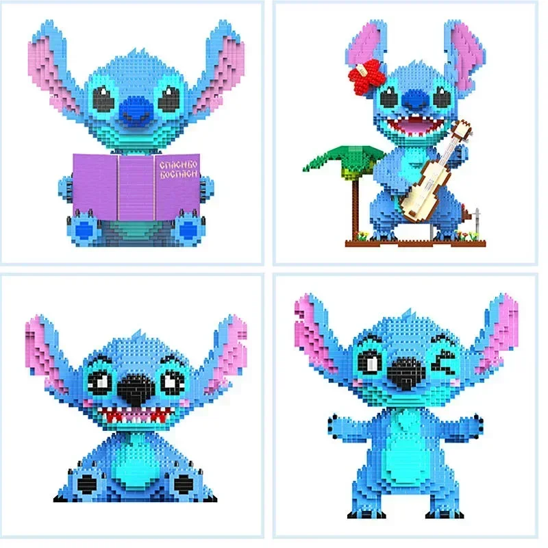 Disney Stitch seria gitara, czytanie postawy, montaż klocków 3D Model prezent Puzzle dla dorosłych i dzieci