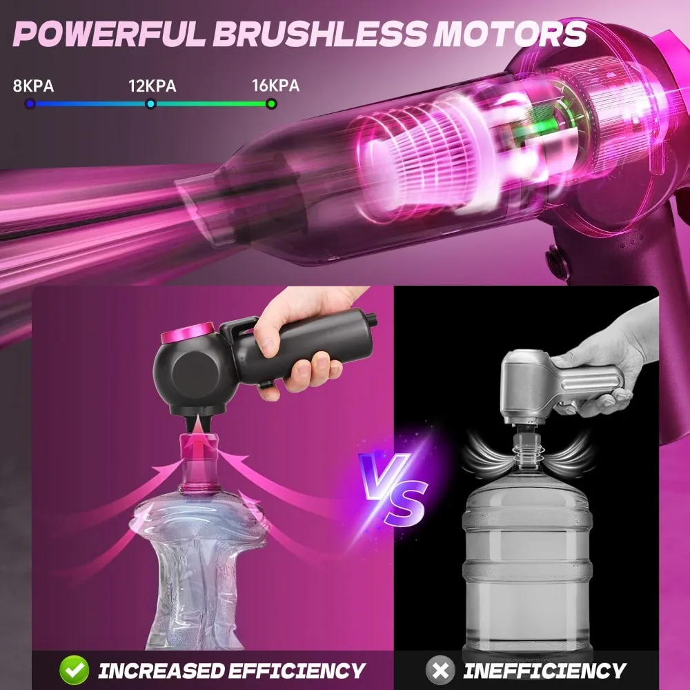 مكنسة كهربائية محمولة للسيارة لاسلكية، مكنسة كهربائية محمولة 9 في 1 مع ضوء LED بقوة 16000 باسكال، مكنسة كهربائية صغيرة لغبار الهواء