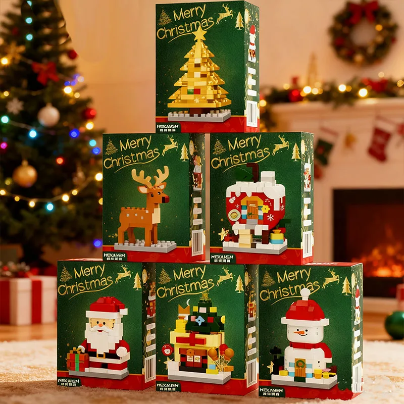 Calcetines de árbol de Papá Noel de Navidad, juego de bloques de construcción de casa de dulces de manzana, decoración para el hogar y la Oficina, juguetes de ensamblaje, regalo para niñas y niños, 2025