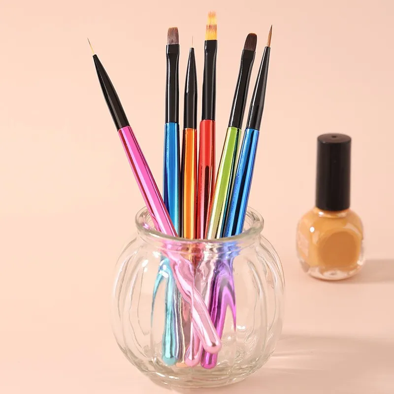 1/6PCS Kleurrijke Nagelborstel UV Gel Borstel Voor Nagels Liner Brush Bloemblaadje Platte Ovale Universele Ombre Schilderen pen Voor Nail Art Gereedschap