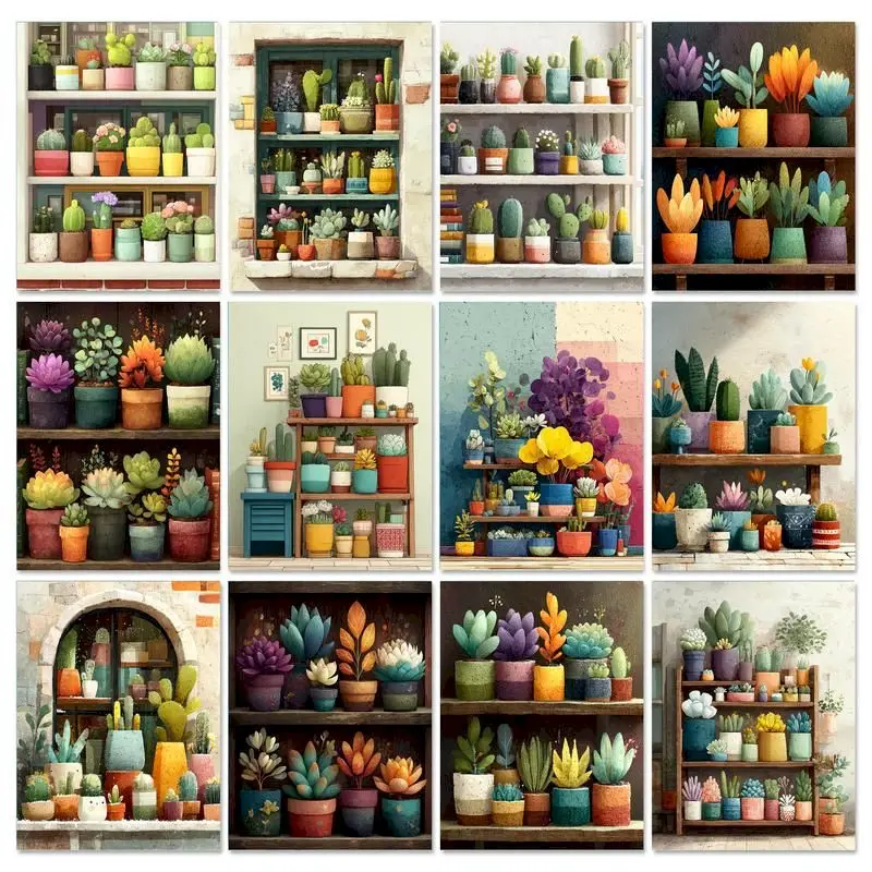 

Painting By Number Succulent Plants Kits For Adults Handpainted DIY Gift Coloring By Number Wall Art Picture Home Decor