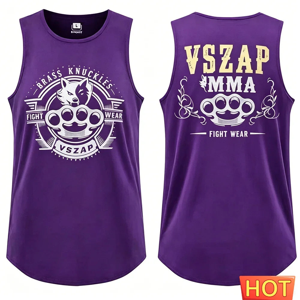 Summer Men Muay Thai Vest Tank Top Men's Sleeveless T-shirt Quick-dry Men's T-shirts Tank Tops Belt Boxing Graphic Tank Top