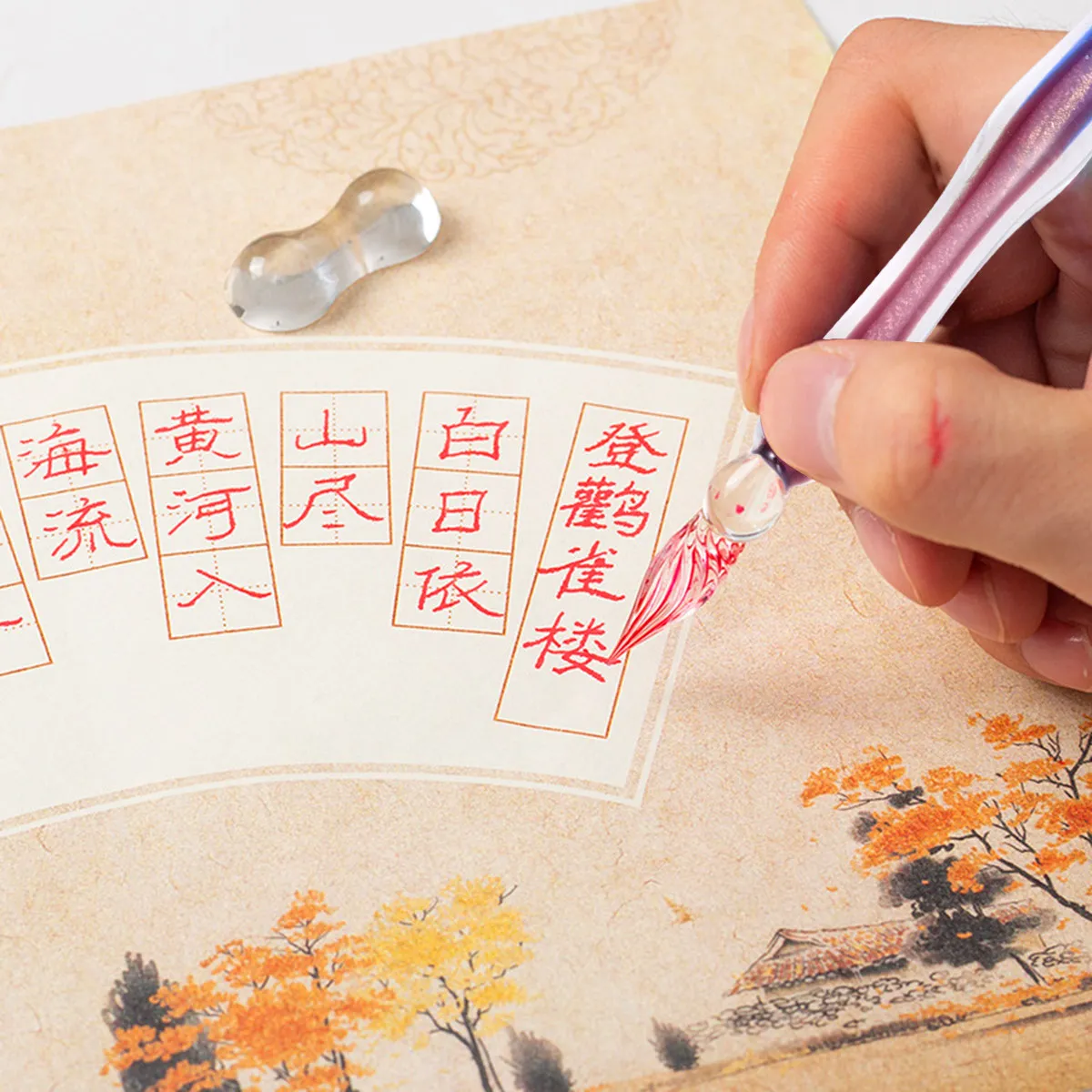 

1 Set Crystal Glass Dip Pen Set Handmade High Borosilicate Glass Ink Writing Calligraphy Kit Office Art Supplies Violet Gradient