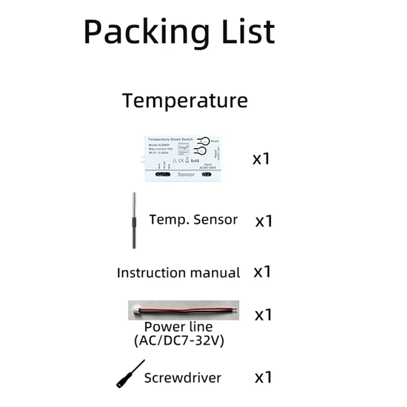 ABMF-Tuya Wifi Temperatur Schalter Sensor 2,4G Wifi Temperatur Schalter Sensor Smart Switch Mit 2M Temperatur Sonde