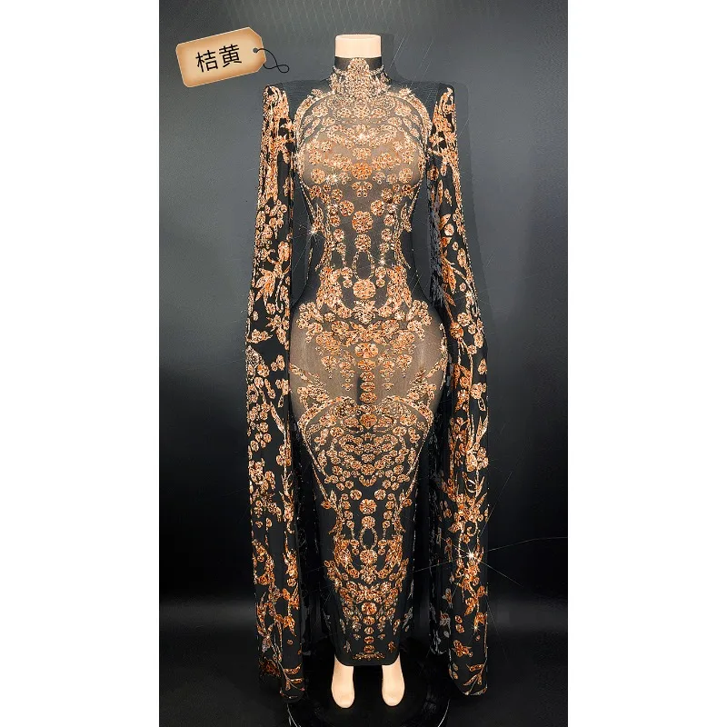 فستان أنيق برقبة عالية وحجر الراين الوردي وأكمام طويلة شبكي أسود من Vestidos Fiesta De Lujo Vestidos Largos رداء Soirée Femme Mariage