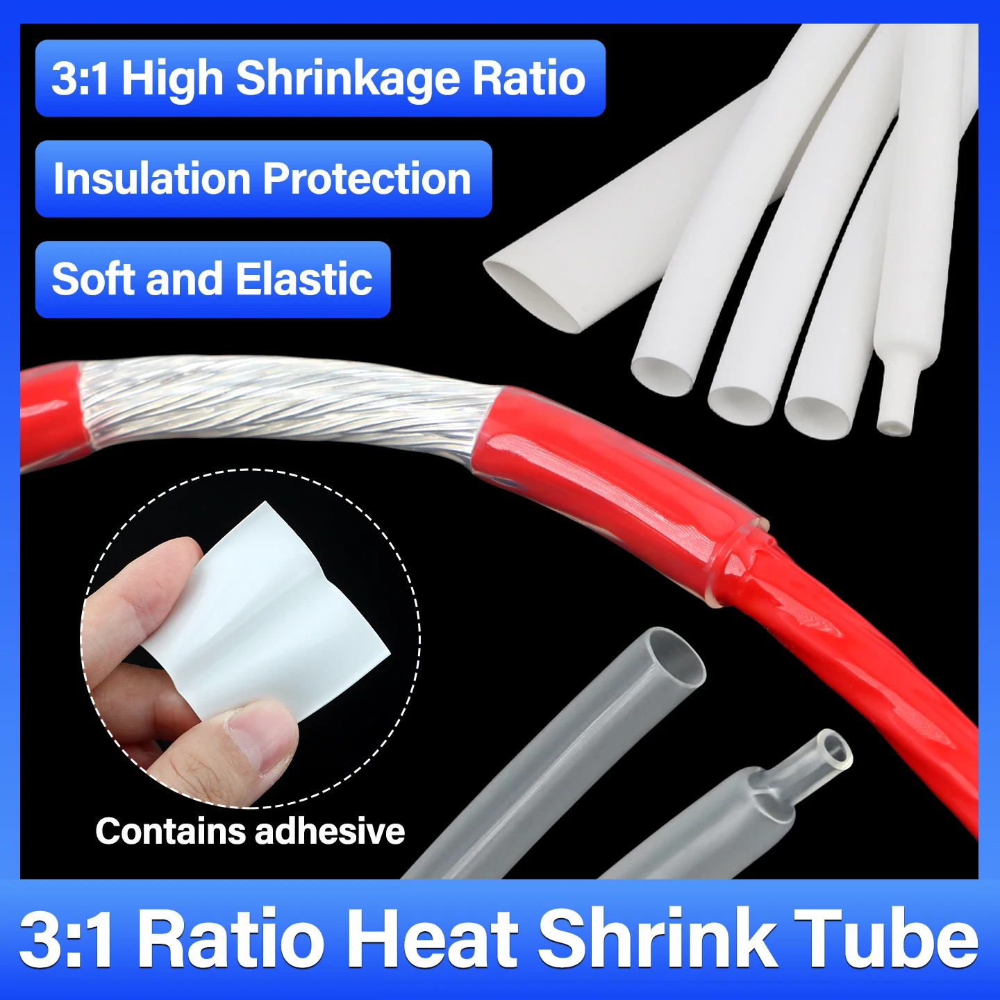 2M Clear/White 3:1 Heat Shrink Tube With Glue Dia:1.6mm-50mm Dual Wall Tube Polyolefin Shrinkin ﻿Wrap Cable Protect Sleeving