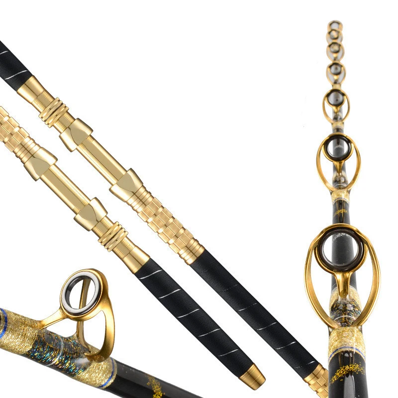 2027 2 Section Metal Reel Seat Trolling Rod Fiberglass Big Game Deep Sea Tuna Fishing Rod 1.65m 1.8m 1.95m 2.1m Deep Sea Boat Ro