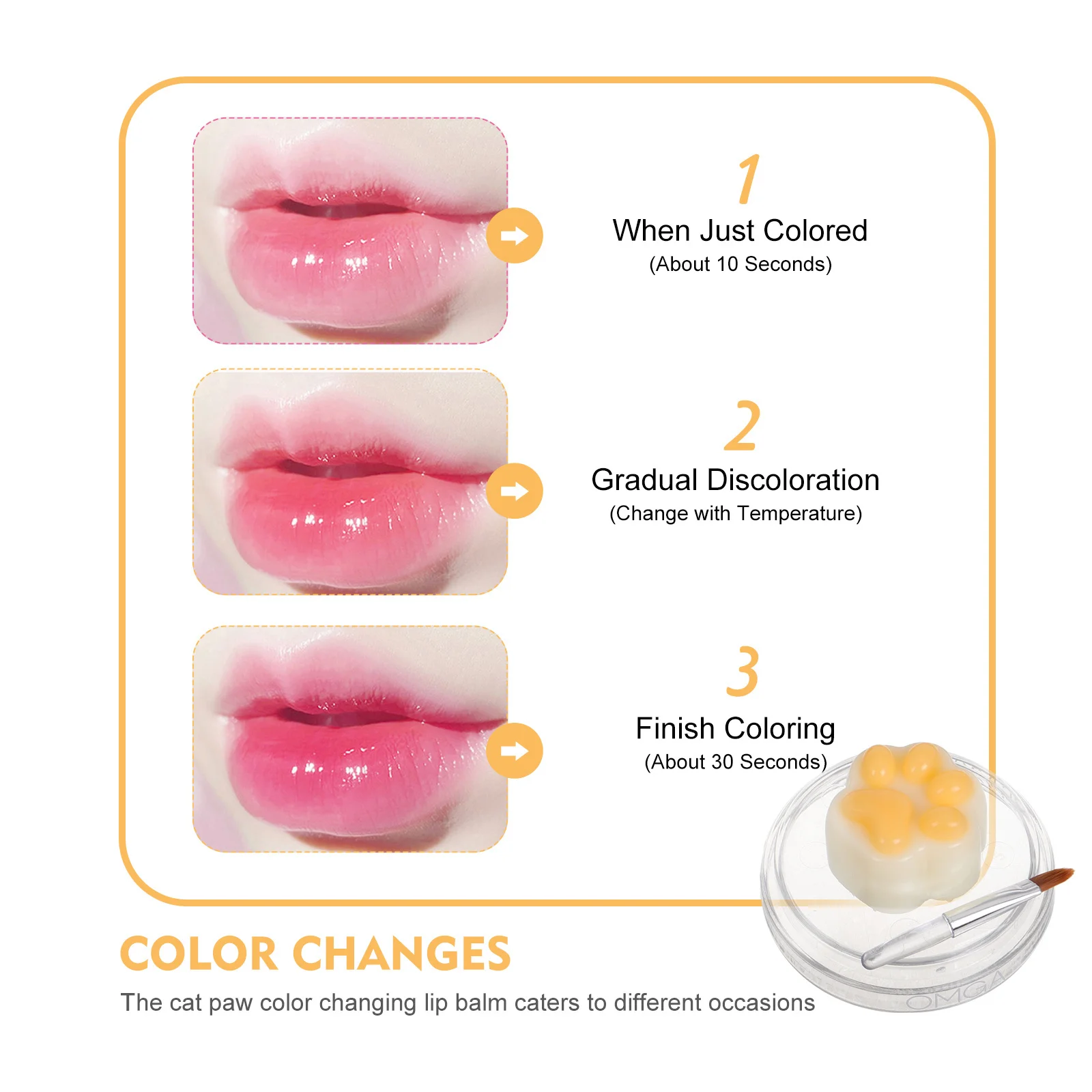 Katzenpfoten-Lippenbalsam mit Farbwechsel, feuchtigkeitsspendend, langanhaltend, feuchtigkeitsspendender Lippenstift, Herbst-Winter-Lippenpflege für trockene Lippen