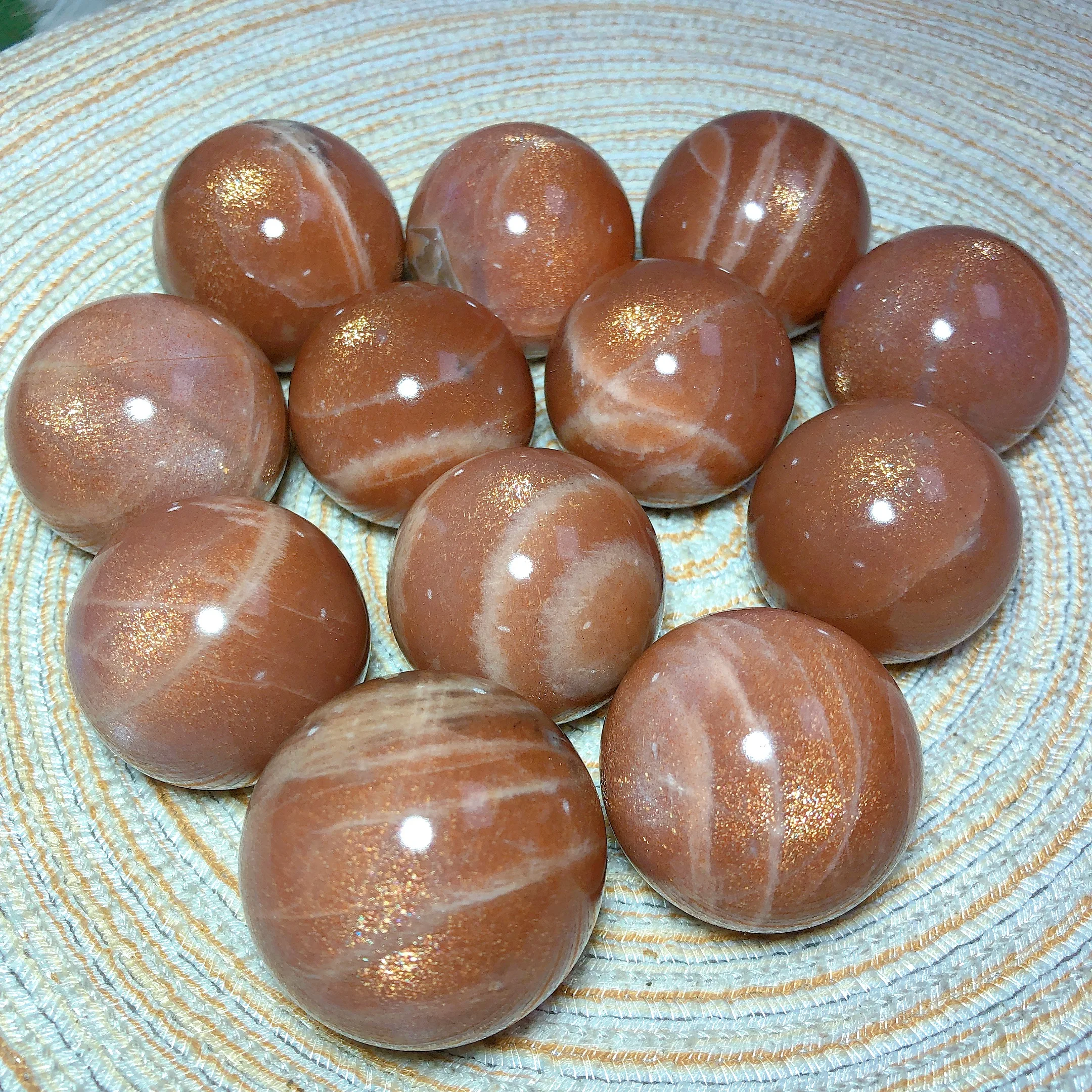 Natural Crystals Gem Sunstone With Moonstone Sphere Polished Reiki Healing High Quality Golden Flash Room Decor Energy Gift