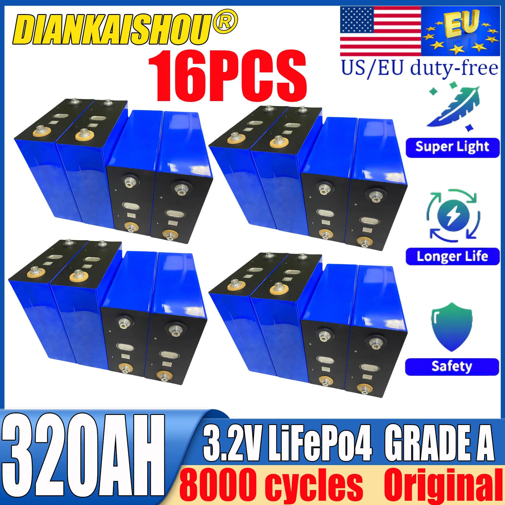 16pcs New 3.2V 320Ah 280Ah 230ah 105Ah 3C high-power lithium iron phosphate battery DIY 48V EV RV golf cart rechargeable battery