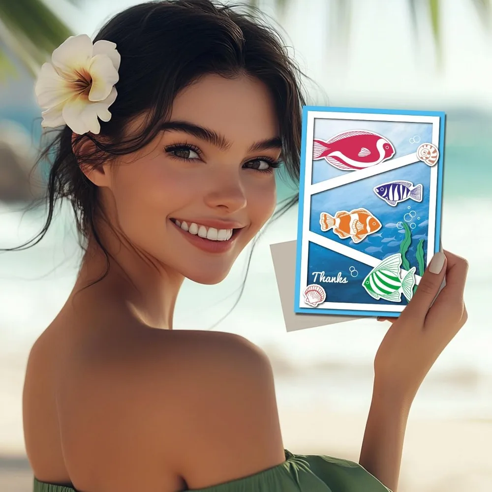 الصيف المحيط كلوونفيش واضح Stamps لسكرابوكينغ قوقعة محارة سيليكون Stamps الحيوان الأسماك ختم شفاف لصنع البطاقة #3