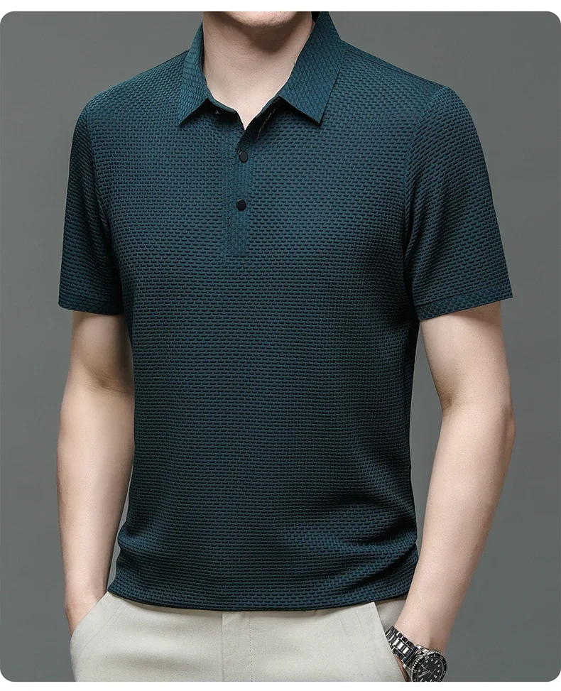 Sommer Neue männer Lop-up Hohl kurzarm Polo-Shirt Eis Seide Marke Kleidung Atmungsaktive Business-Mode T-Shirt männlichen Bis 6XL – Detail 31