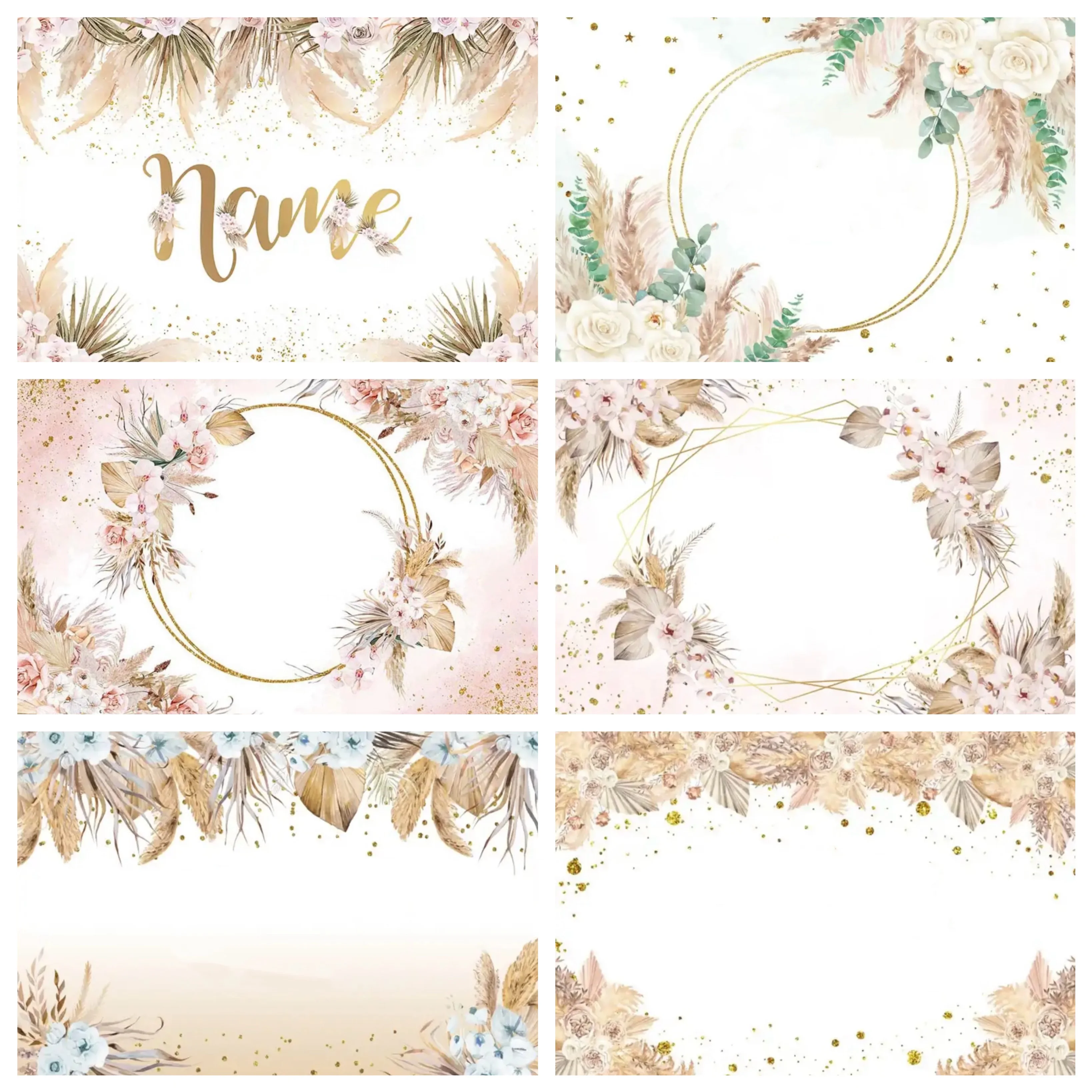 Customize Name Backdrop Bohemian Pampa Grass Flower for Baby Shower Floral Photo Personalize DIY Baby Shower Decoration Banner