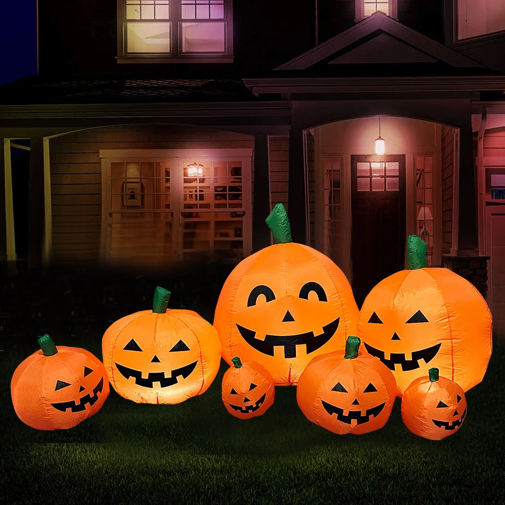 

2.2M/7.5FT Inflatable Toy Halloween Pumpkin Pile Outdoor Decoration Halloween Festival 7 Pumpkins Built-in LED Light Garden Prop